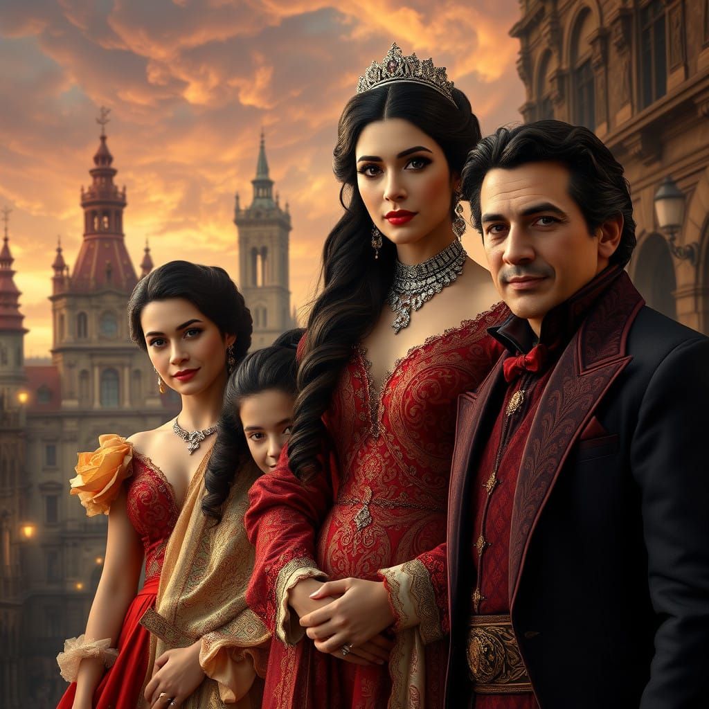 Regal Family Portrait in Vibrant Oviedo Night