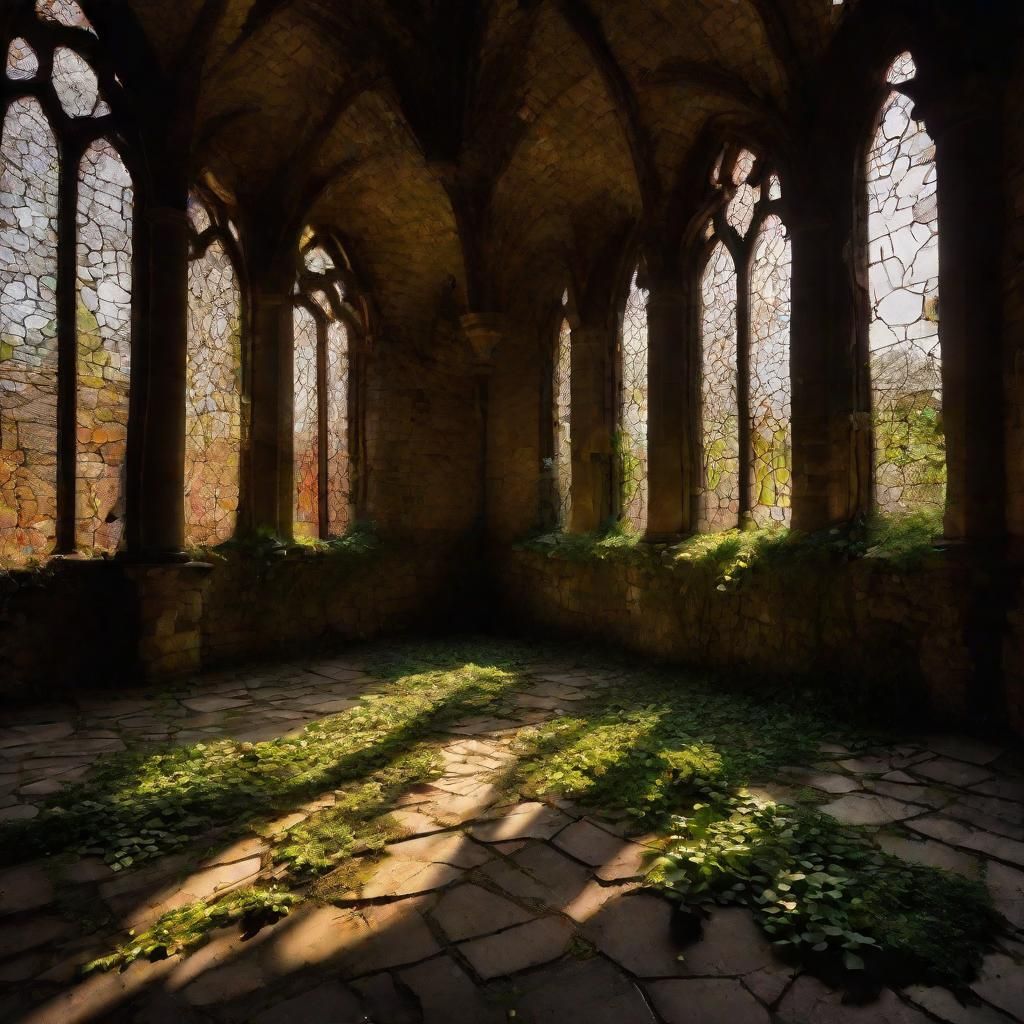 Abandoned Castle Great Hall in Atmospheric Lighting