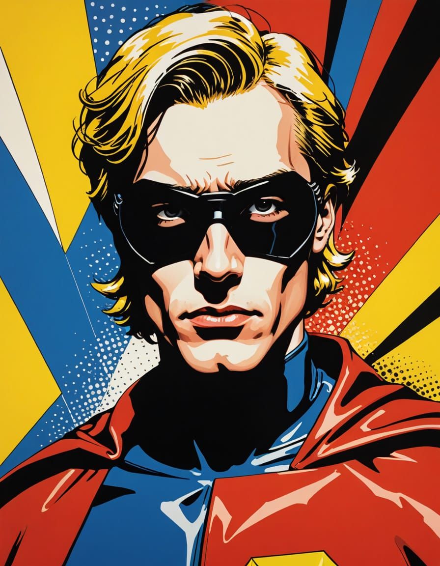 Vibrant Op-Art Super Hero Portrait in Bold, Graphic Novel St...