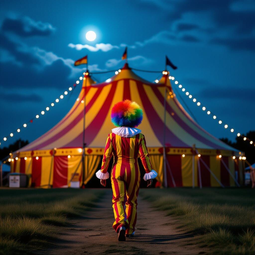 Clown at Circus Tent in Cinematic Style
