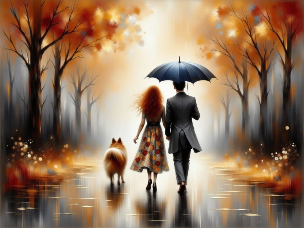 Romantic Autumnal Walk in the Rain