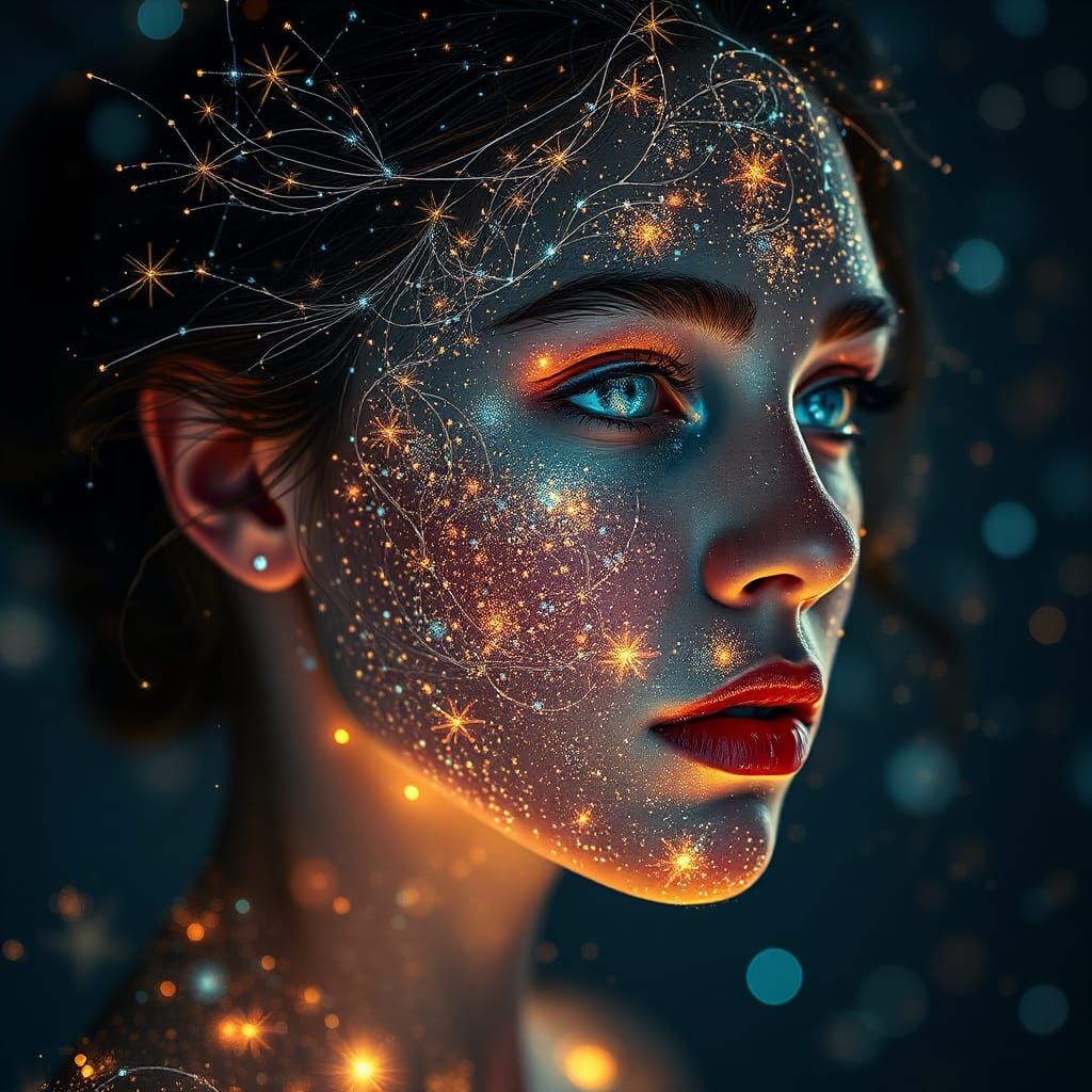 Bioluminescent Spark Woman Portrait in Digital Art Style