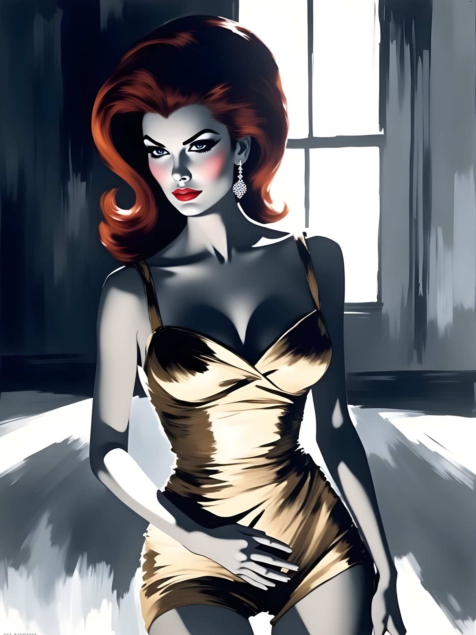 Abstract Expressionist Model in White Dress