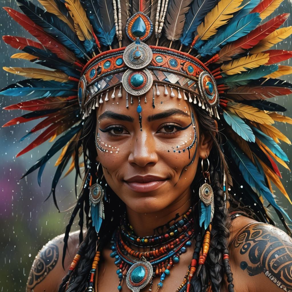 Amazonian Warrior Woman Portrait in Surrealist Style