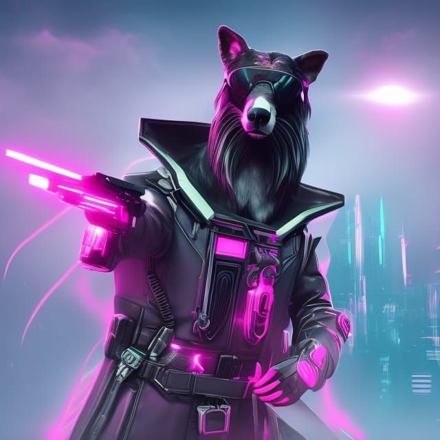 Pink Furry Hound in Cyberpunk Neon Style