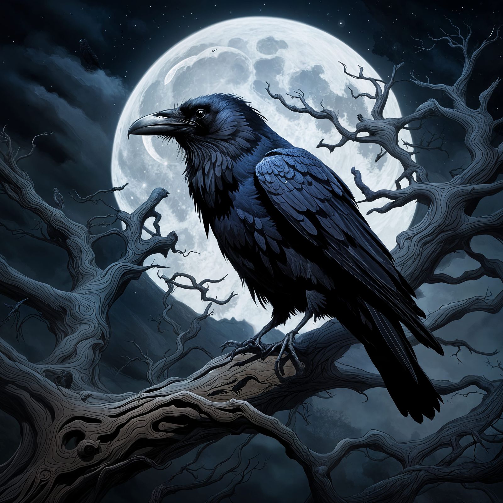 Raven in Moonlight: Gothic Fantasy Digital Painting
