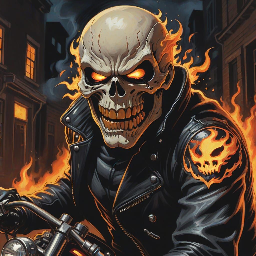 Ghost Rider on Motorcycle in Comic Book Style