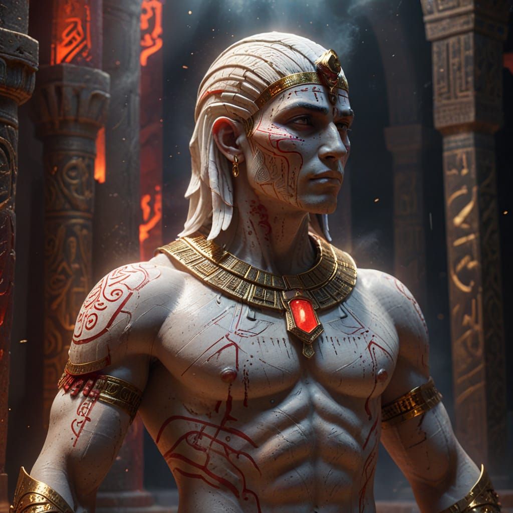 Fantasy Humanoid Figure in Magical Temple