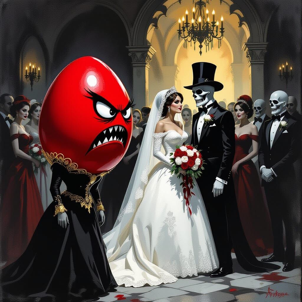 Angry Red Egg Crashes Ghoul Wedding Photo