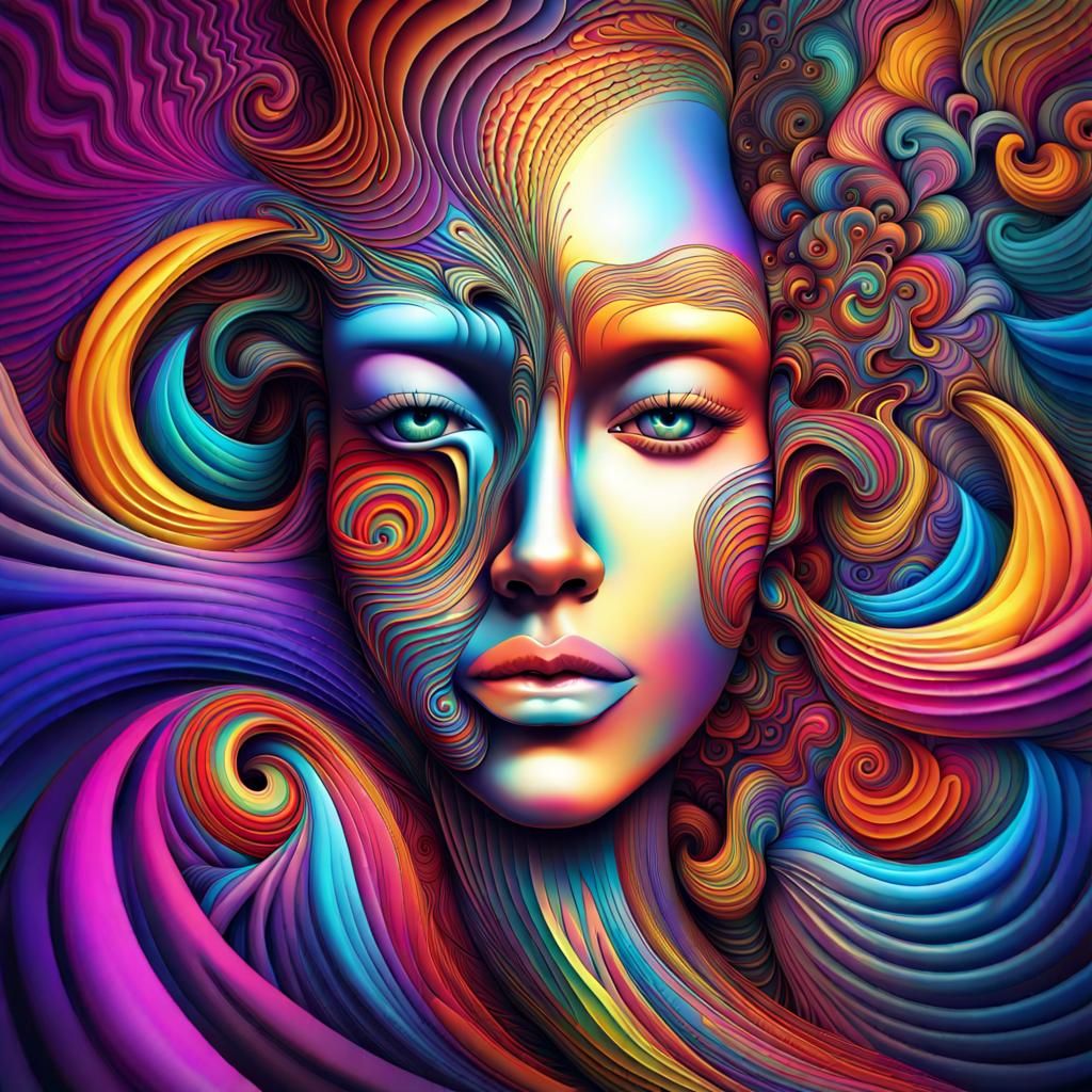 Colorful Abstract Face in Fractal Illustration