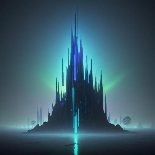 Alien Landscape with Neon Trees, Surreal Digital Art