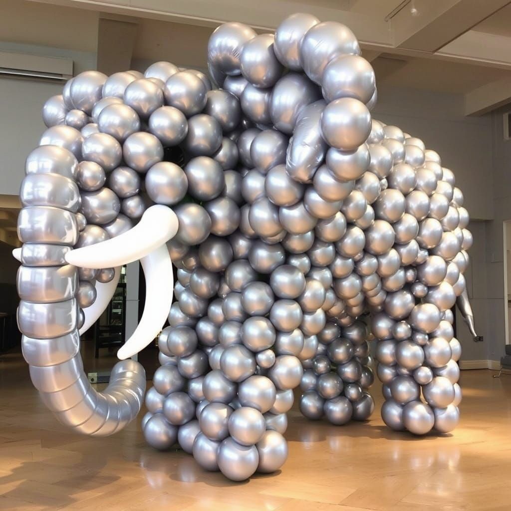 Balloon Art: Life-Sized Silver Elephant Sculpture