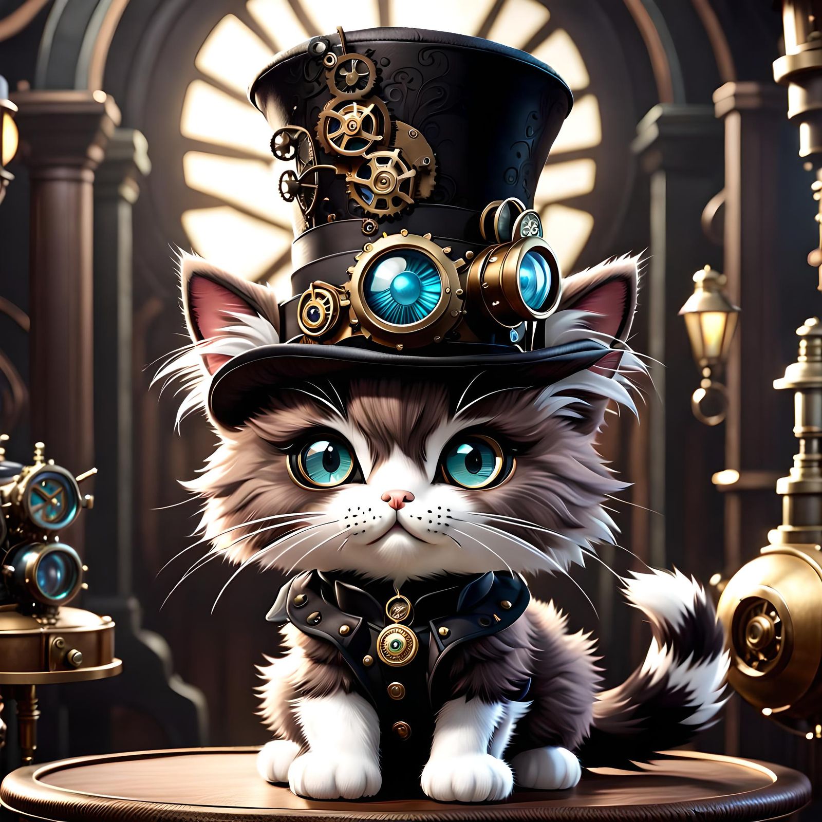 Chibi Steampunk Cat with Top Hat