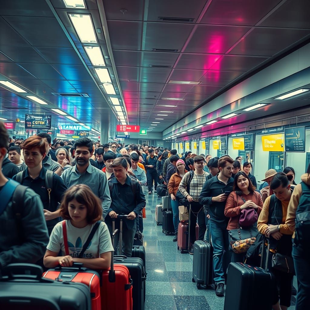 Airport Scene at Night in Hyperrealistic Style