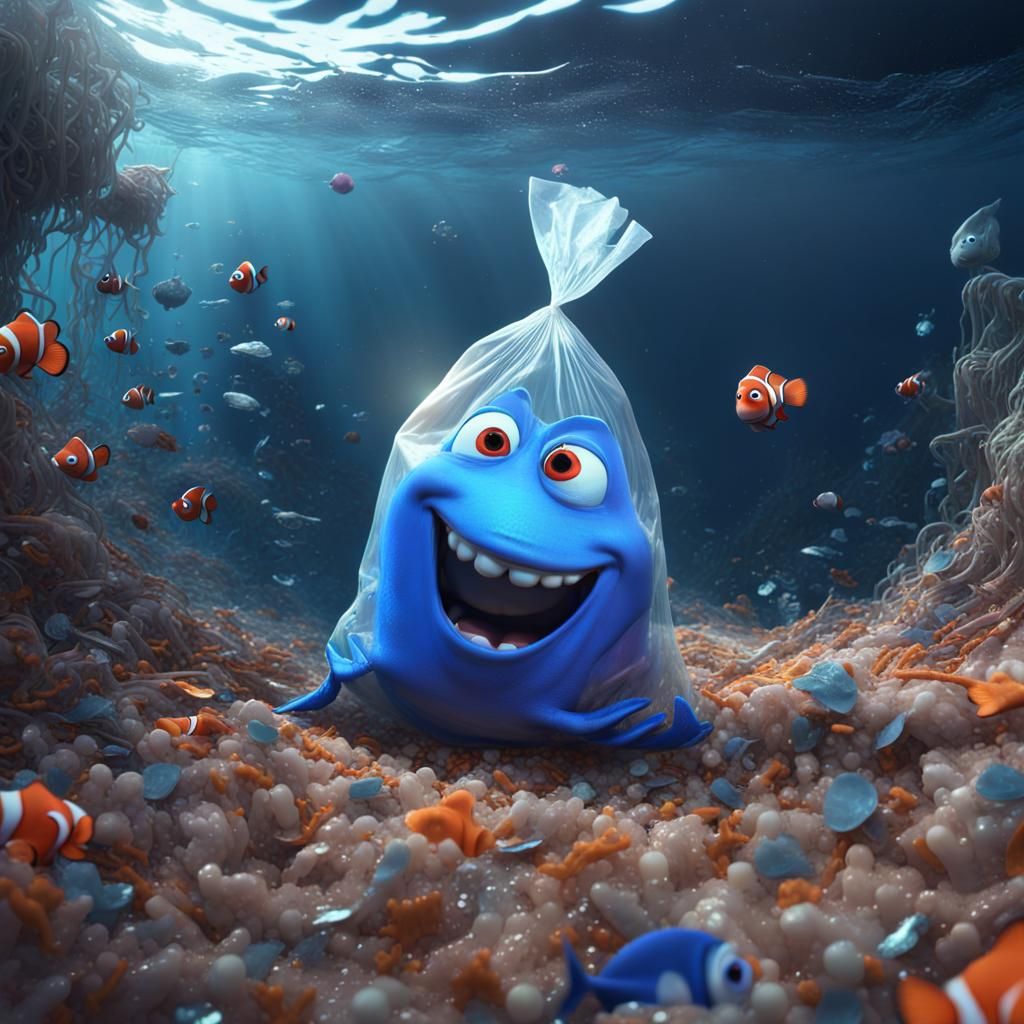 Nemo and Dory Trapped in Ocean Trash: Pixar Style