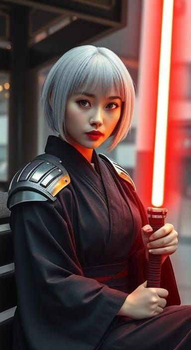 Asian Woman with Lightsaber in Kijimi City