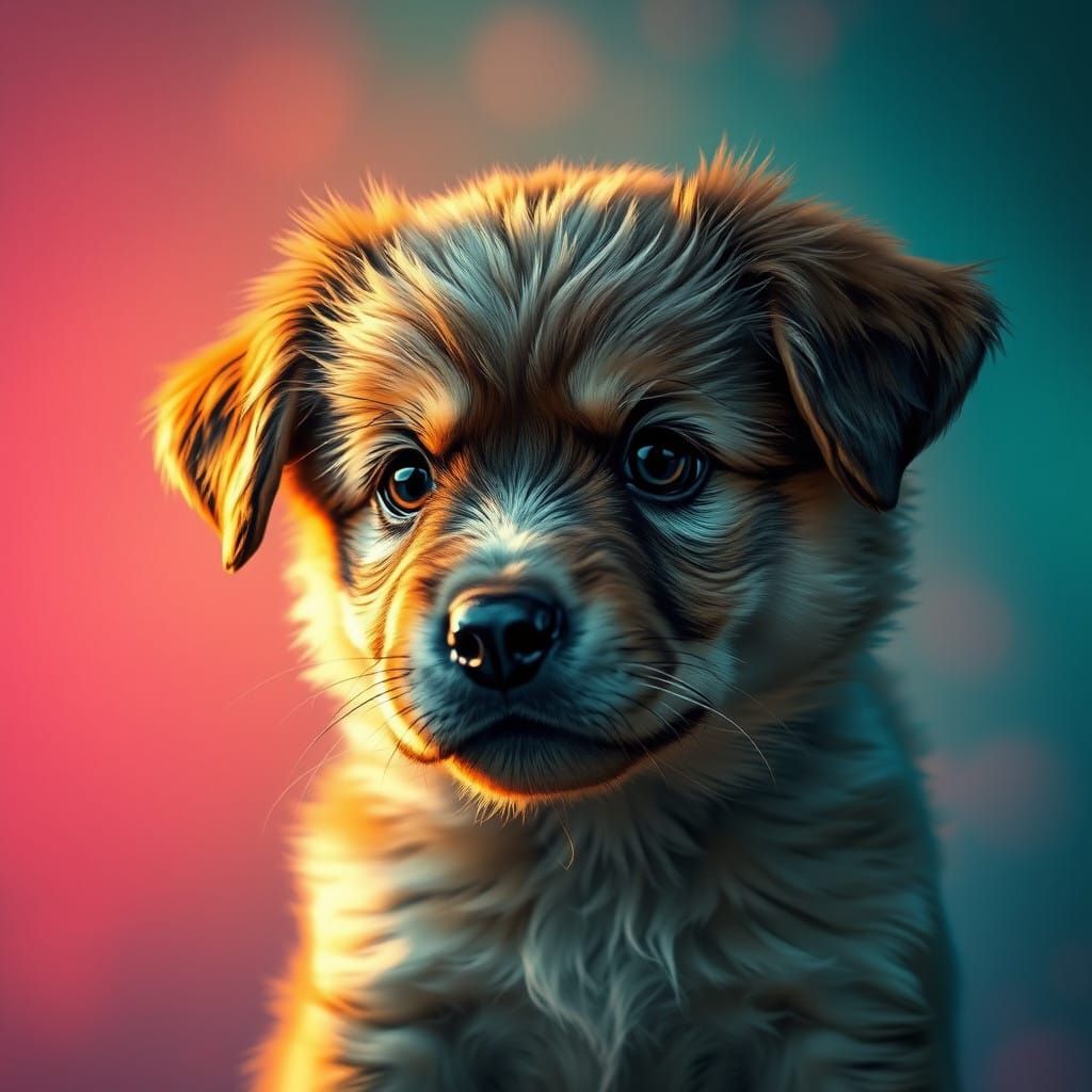 Vibrant Puppy Portrayal in Hyperrealistic Style