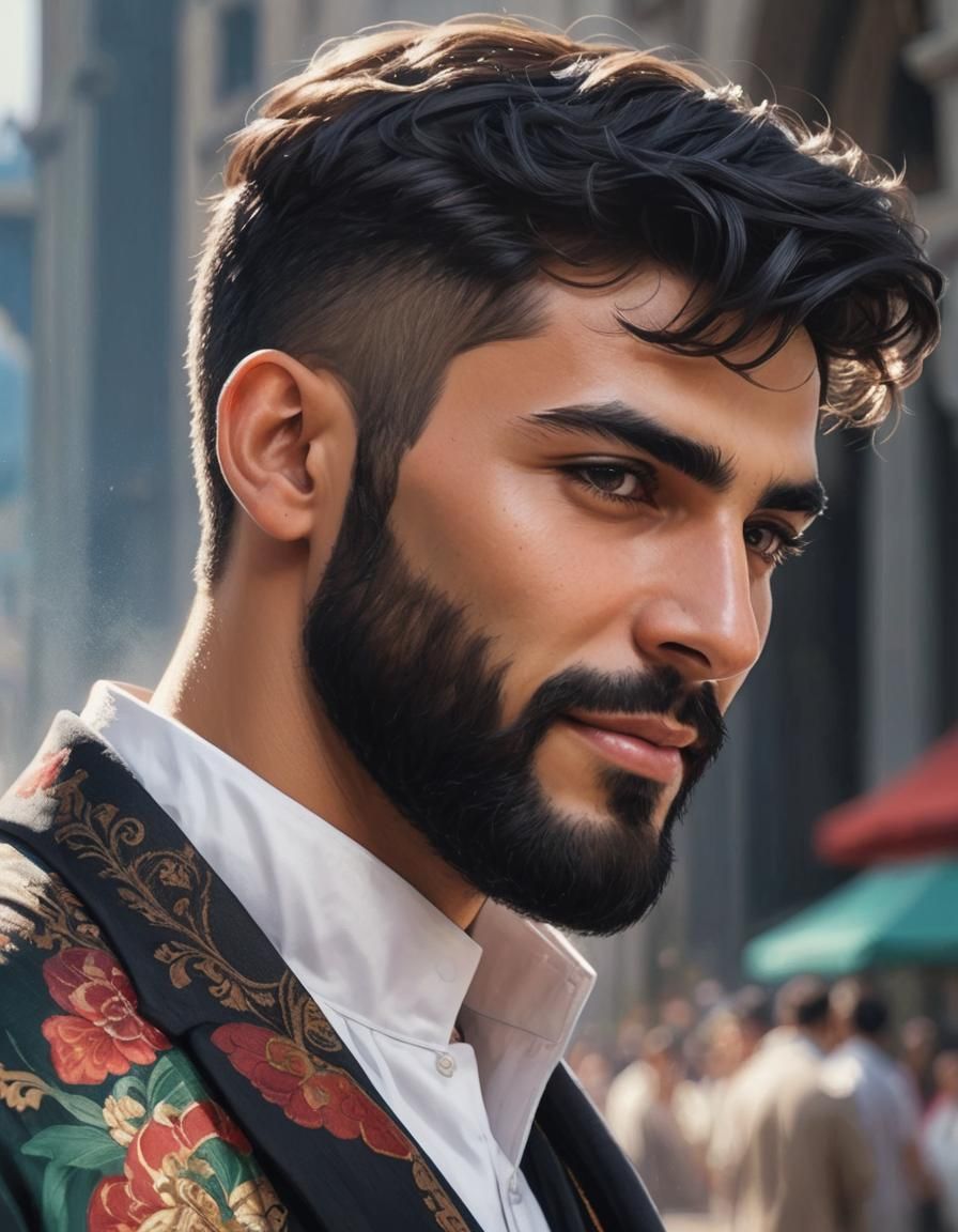 Handsome Man Portrait with Temple, Digital Art