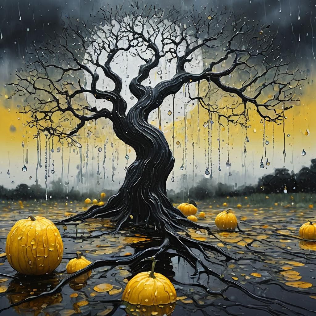 Surreal Gourd Tree in Abstract Alcohol Ink Style