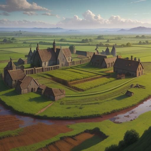 Detailed Medieval Farm Matte Painting