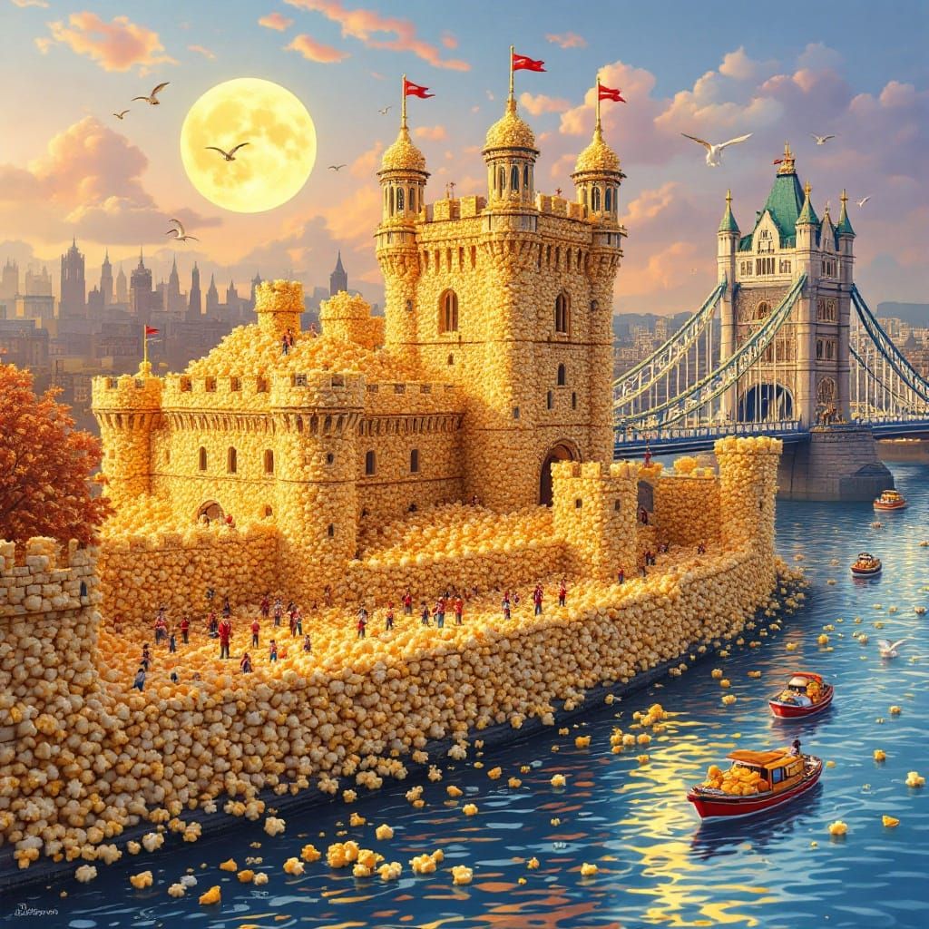 Tower of London Made of Popcorn: Surreal Illustration