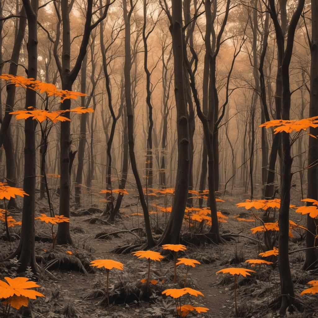 Duotone Forest with Fairies in Brown and Orange