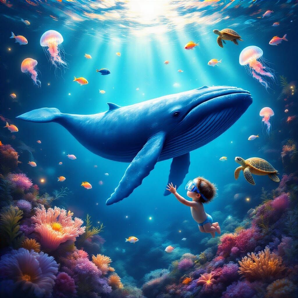 Enchanting Underwater Scene with Whale and Child