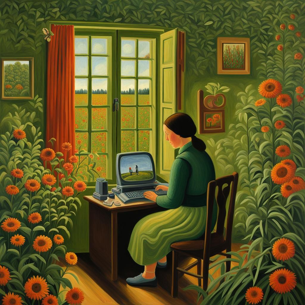 Tired Woman Creating Naive AI Art