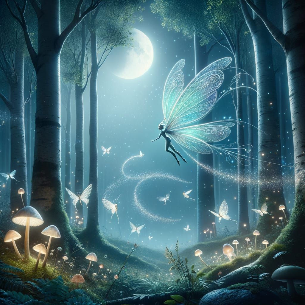 Ethereal Moonlit Fairy in a Whimsical Forest