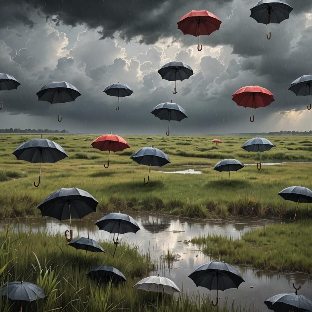Umbrellas Flying in a Stormy Sky