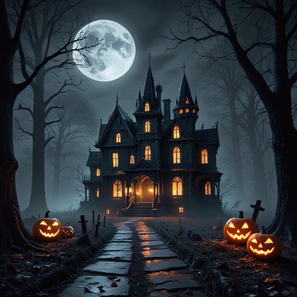 Spooky Night Scene AI Generated Image