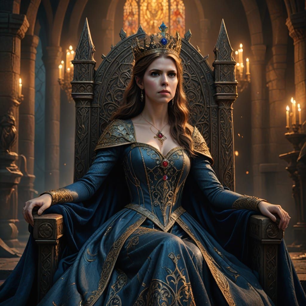 Anna Kendrick as Medieval Queen on Throne in Camelot