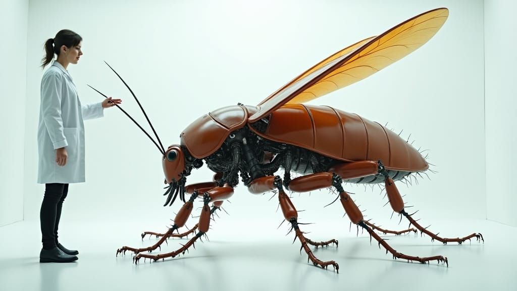 Hyperrealistic Cockroach Robot in Laboratory, Photorealistic