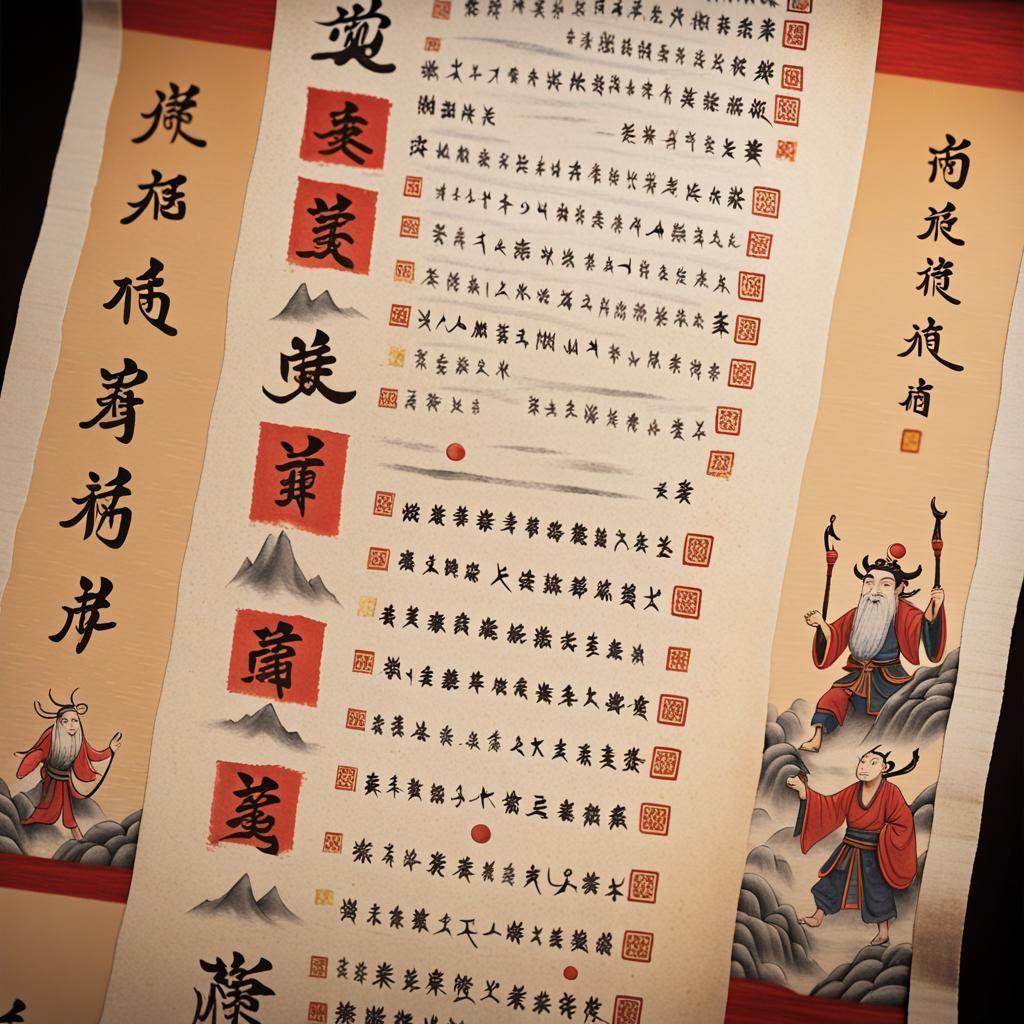 Journey to the West Illustration on Chinese Scroll