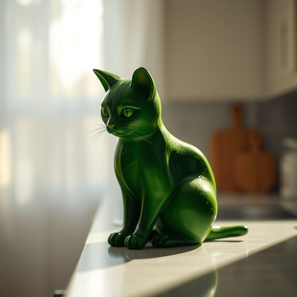 Cucumber Cat Sculpture in Warm Sunlight