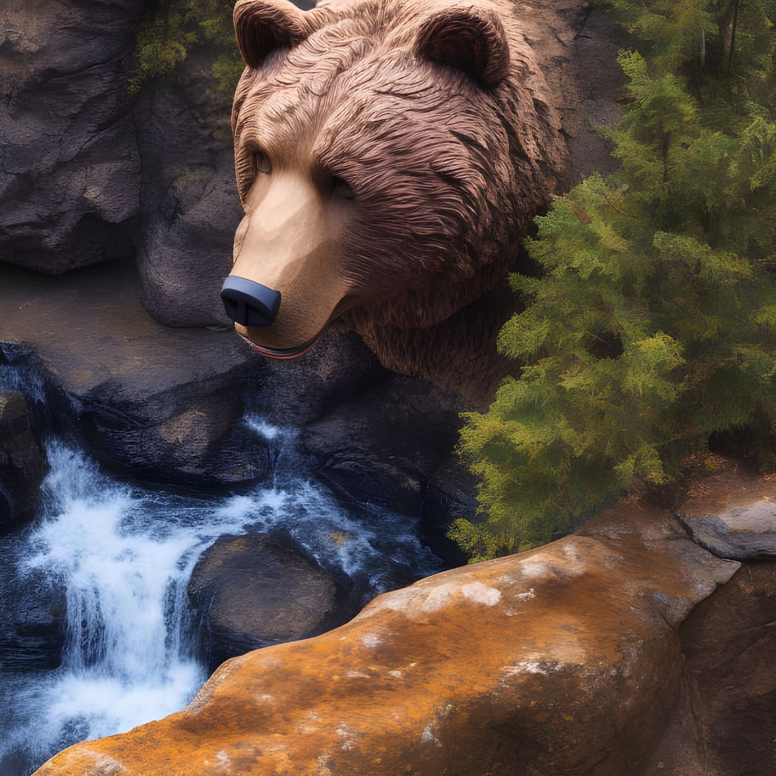 Stone Bear Mountain Carving at Golden Hour