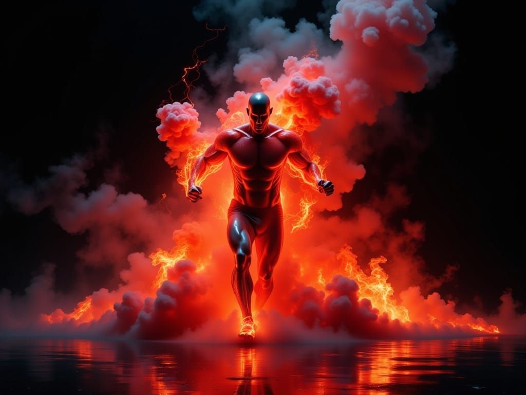 Surreal Smoke Athlete Running with Inner Lightning