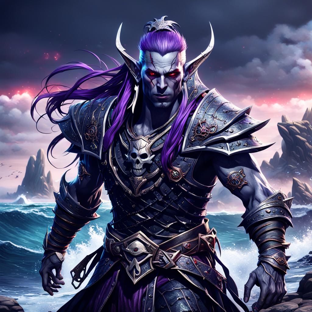 Dark Elf Pirate with Purple Hair