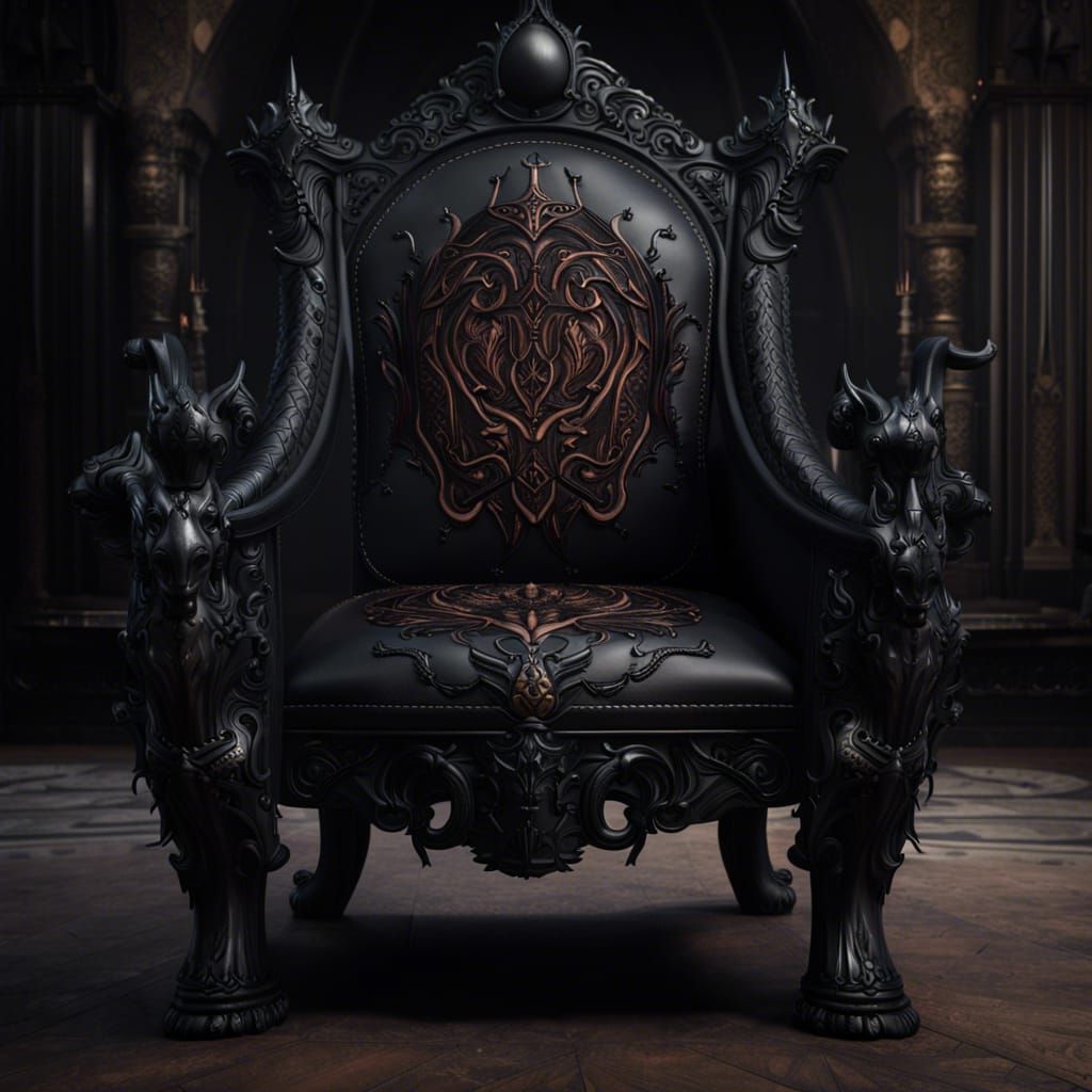 Royal Gothic Chair with Unicorn Motifs, Matte Painting