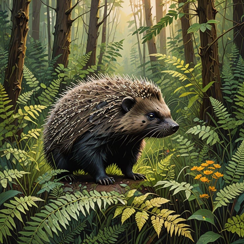 Vibrant Porcupine in Whimsical Thicket