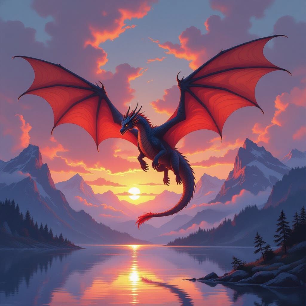 Majestic Dragon Soars Over Mist-Covered Mountains at Dawn