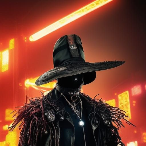 Dystopian Plague Doctor with Neon Mask