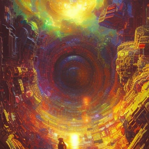 Cosmic Explosion Vortex in Maximalist Digital Painting Style