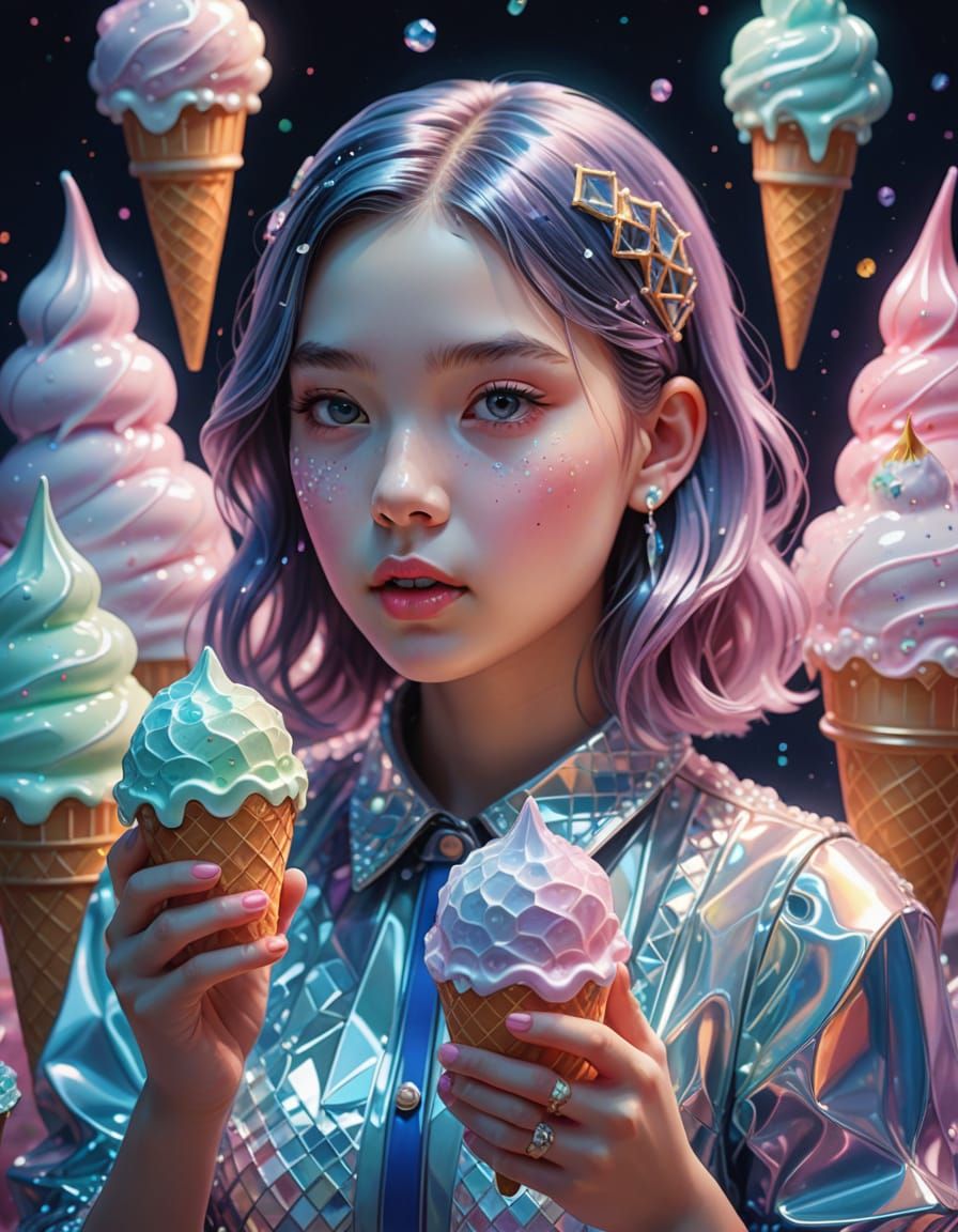 Girl with Crystal Ice Cream in Digital Art