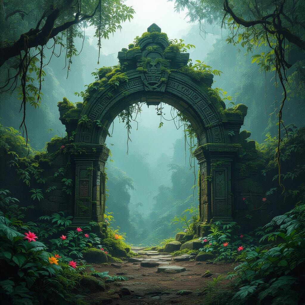 Mystical Jungle Archway with Bioluminescent Vista