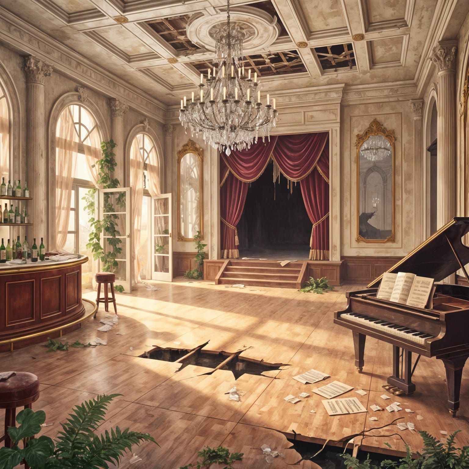 Art Deco Ballroom in Elegant Decay Oil Painting