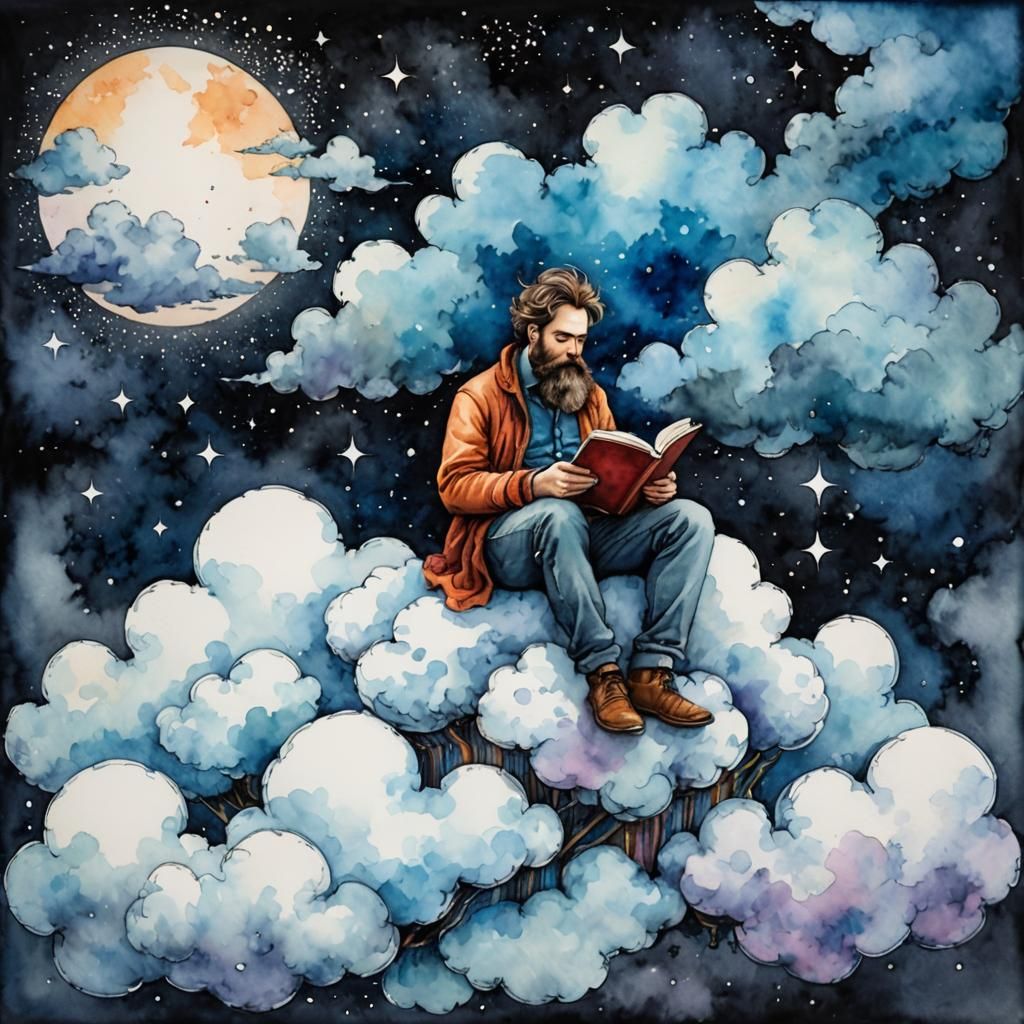 Enchanted Nighttime Scene with a Gentleman on a Colorful Clo...