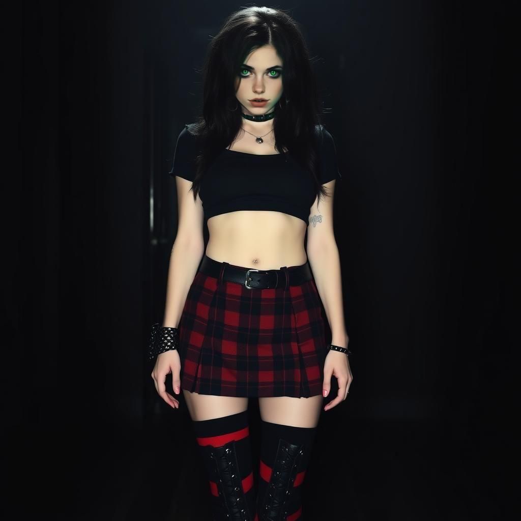 Gothic Woman with Emerald Eyes in Shadows