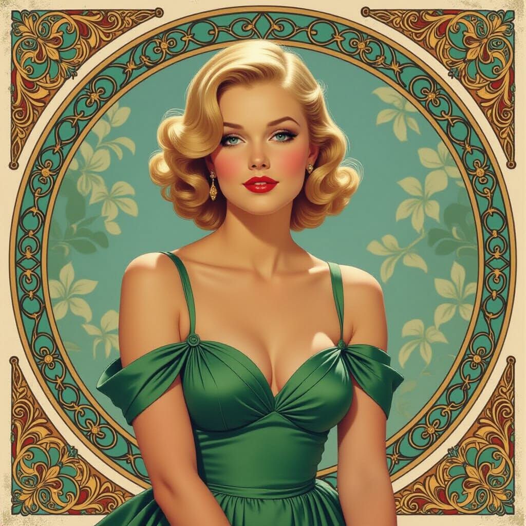 1950s Pin-Up in Alphonse Mucha Style