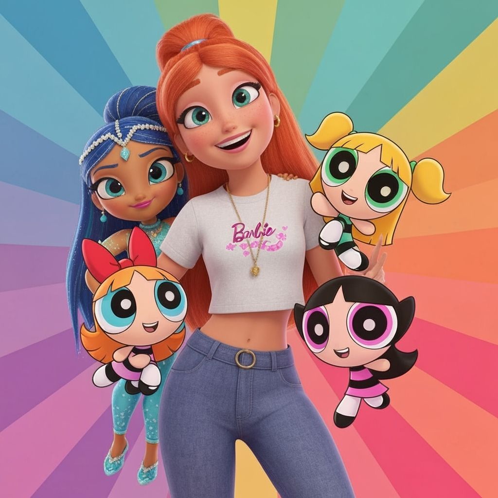 Barbie and Cartoon Friends Celebrate in 3D Digital Art
